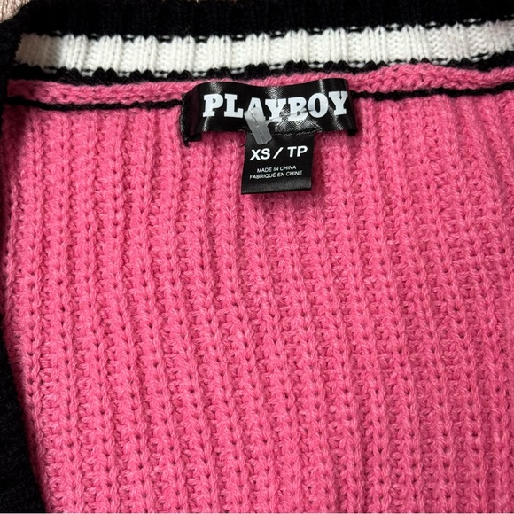 Playboy Cropped Cable Knit Varsity Cardigan Pink XS Y2K - Picture 5 of 6